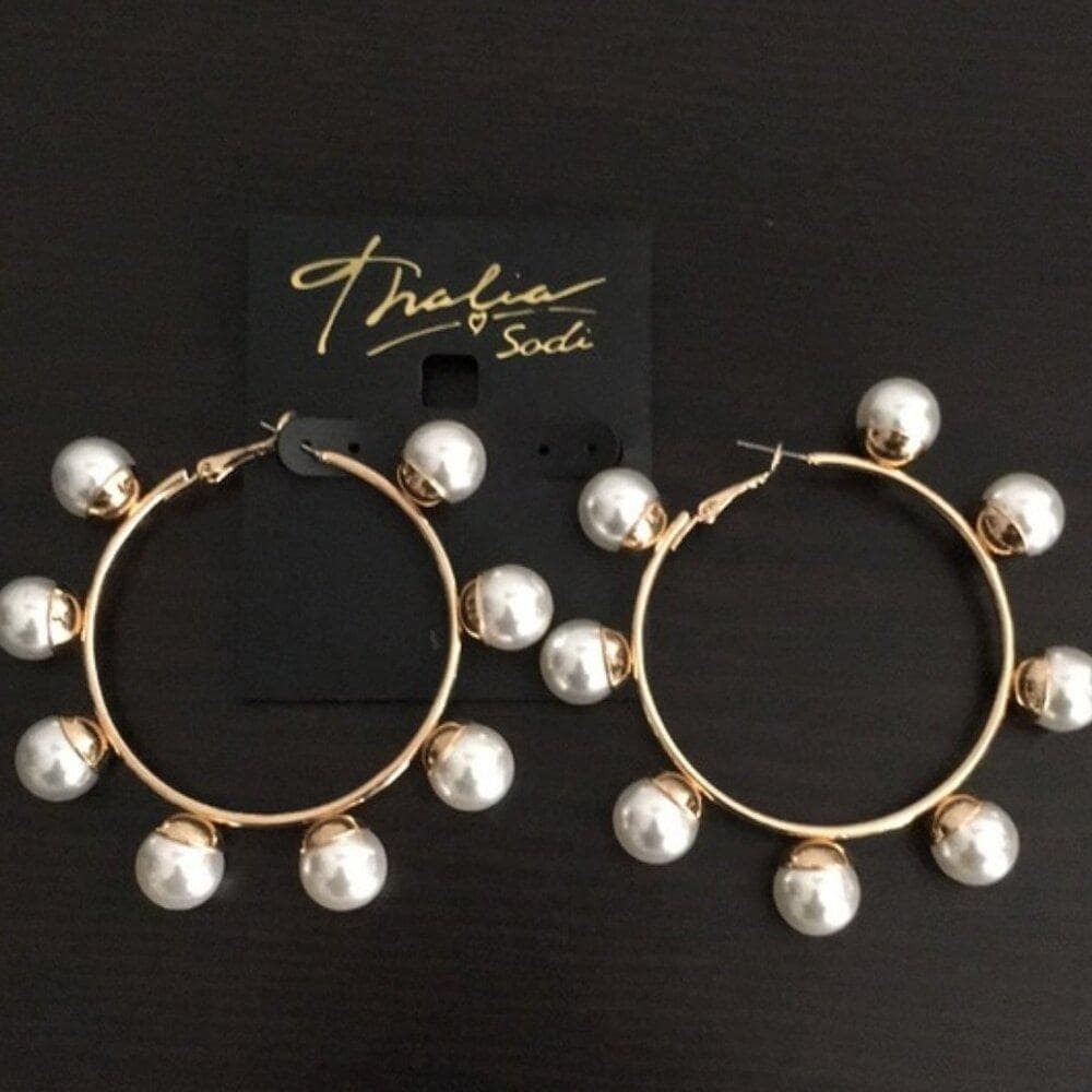 Thalia Sodi Gold-Tone Large Faux Pearl Hoop Earrings New with tag retail $34.50